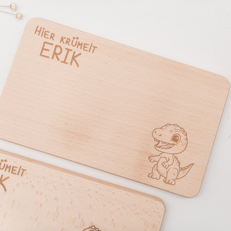 Personalized breakfast board for boys, children with dinosaurs as a gift for birth or for expectant parents image 4