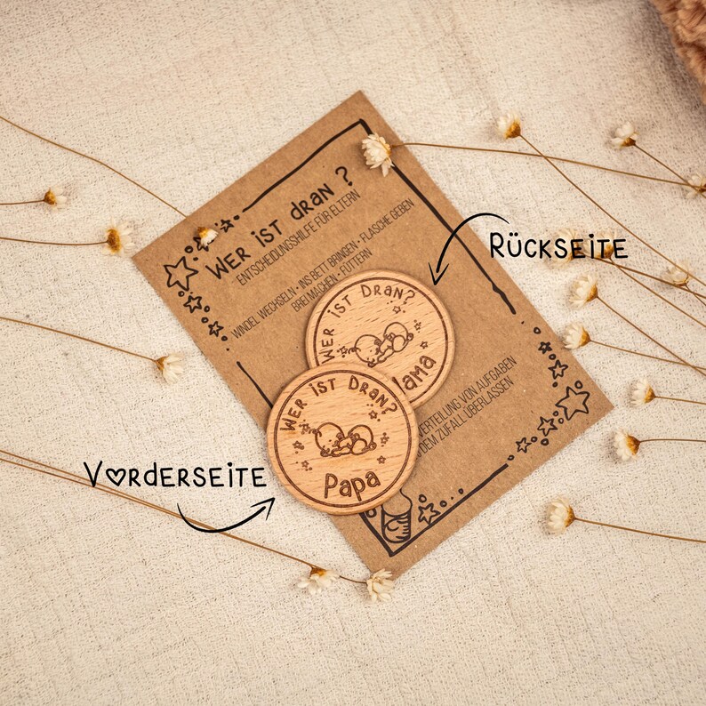Entscheidungsmünze für Eltern, Geschenk Geburt, werdende Eltern, werdende Mama Papa, personalisierbar, witzige Kleinigkeit Bild 3