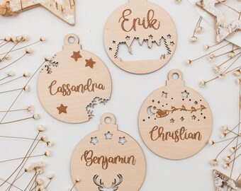 Personalized wooden Christmas ball, as a Christmas tree decoration or wall ornament 4 different designs to choose from