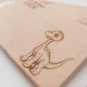 Personalized breakfast board for boys, children with dinosaurs as a gift for birth or for expectant parents image 6