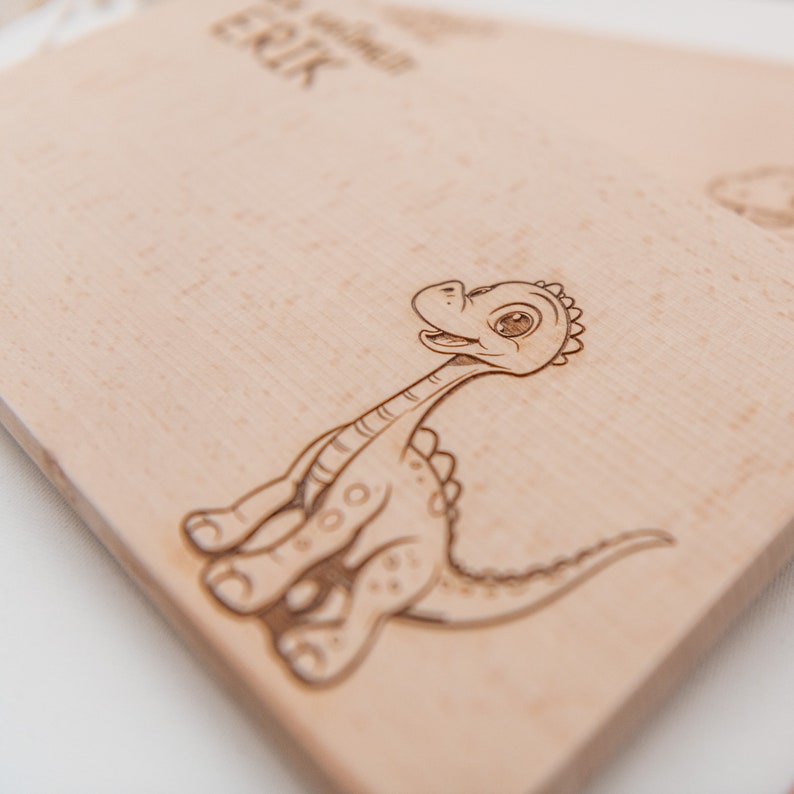 Personalized breakfast board for boys, children with dinosaurs as a gift for birth or for expectant parents image 6