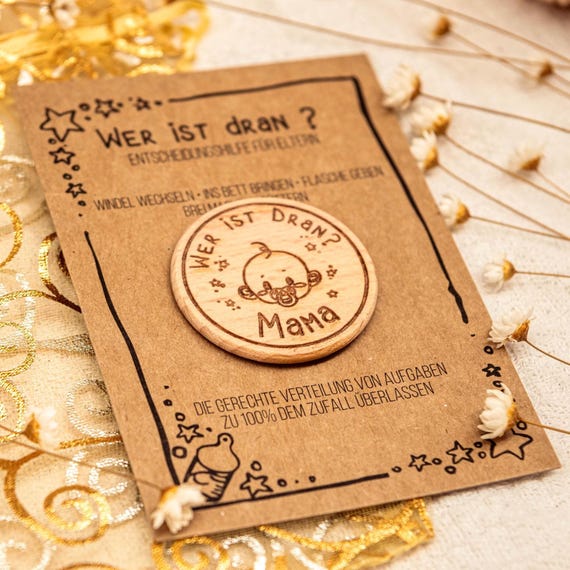 Entscheidungsmünze Eltern, Windelmünze, Geschenk Geburt, werdende Eltern, werdende Mama Papa, personalisierbar, witzige Kleinigkeit