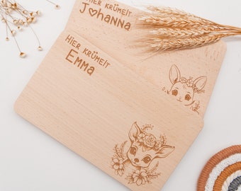 Personalized breakfast board for girls, children with forest animals as a gift for birth or for expectant parents