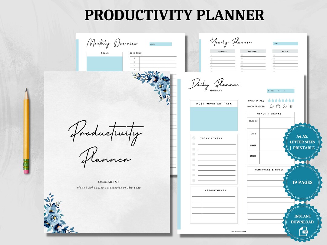 Printable Productivity Planner Personal Daily Planner Work From Home ...