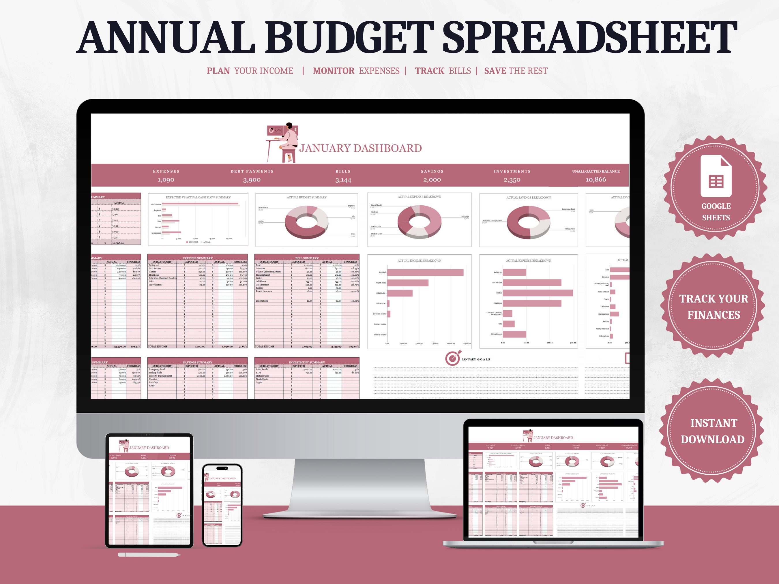 Google Sheets Annual Budget Spreadsheet Template Yearly Budget Planner ...