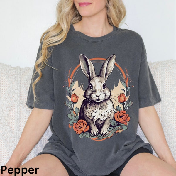 Bunny Flowers shirt, Floral Rabbit Cottagecore T-shirt, Botanical Garden Pet TShirt, Animal Forest Clothing, Wildlife Nature Inspired Tee