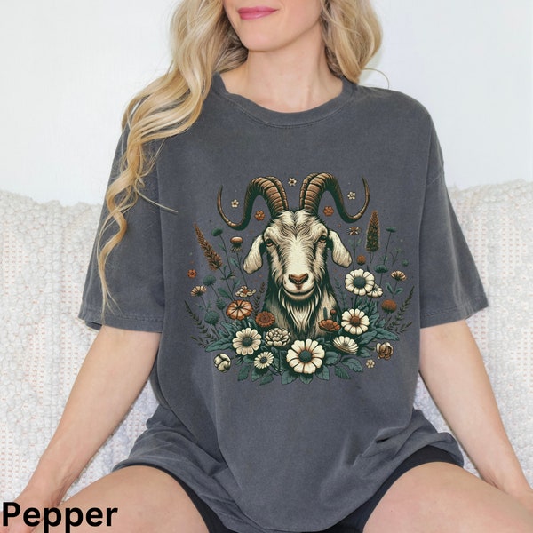 Floral Goat T-shirt, Flower Nature Lover Gift, Blooming Goat Cottagecore Tshirt, Spring Summer Shirt, Botanical Whimsigoth Shirt