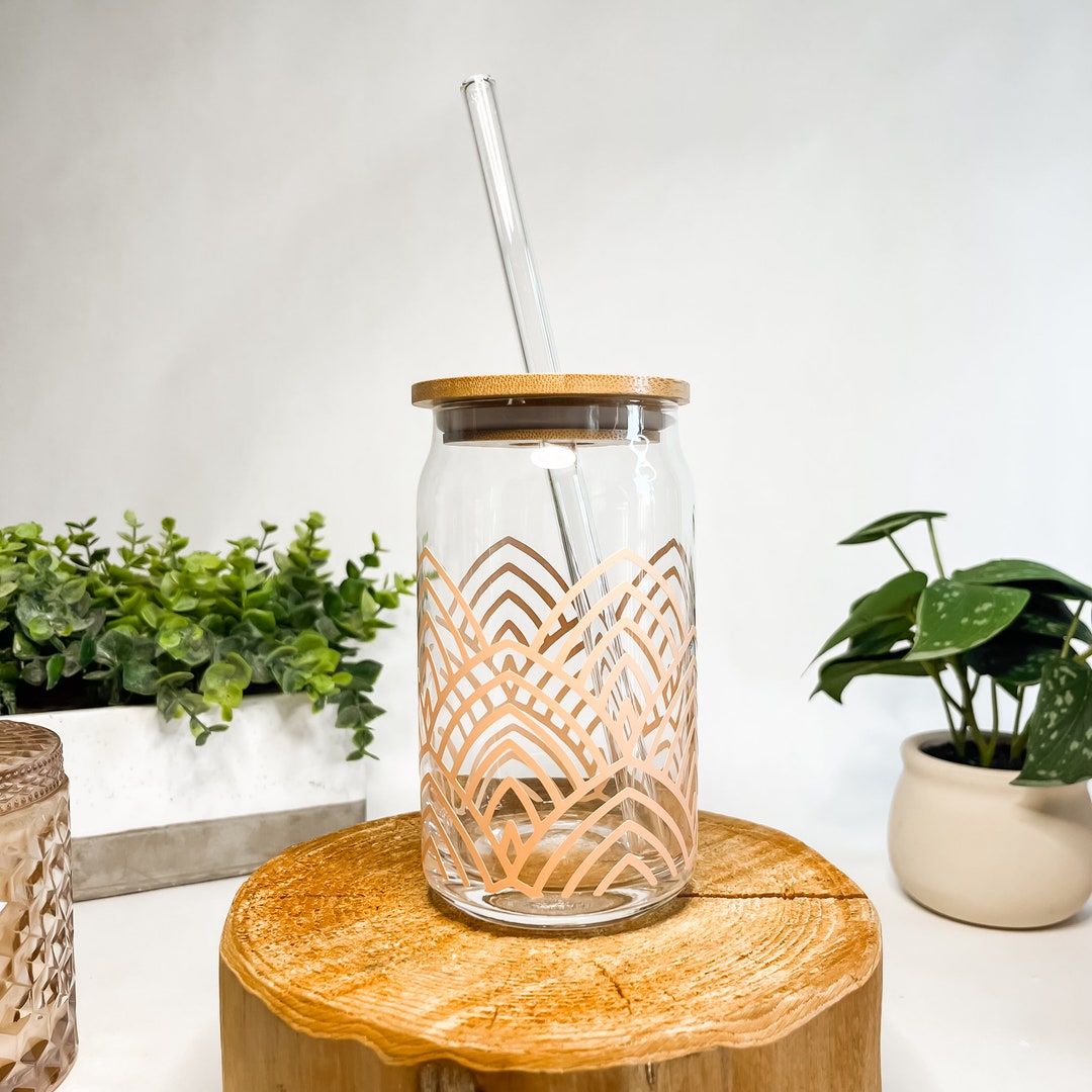 KATIMI Matcha Glas Set 2-tlg. Mit Deckel & Strohhalm - 16oz (500ml) Blumen Design Für Bubble Tea & Eiskaffee