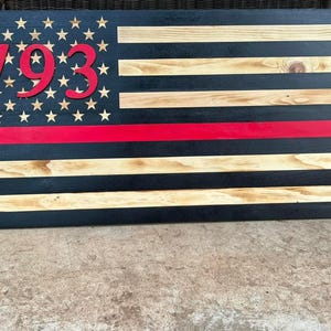 Personalized Firefighter Gift, Thin Red Line Wood Flag, Man Cave Decor
