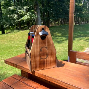 Personalized Wooden Beer Caddy with Bottle Opener