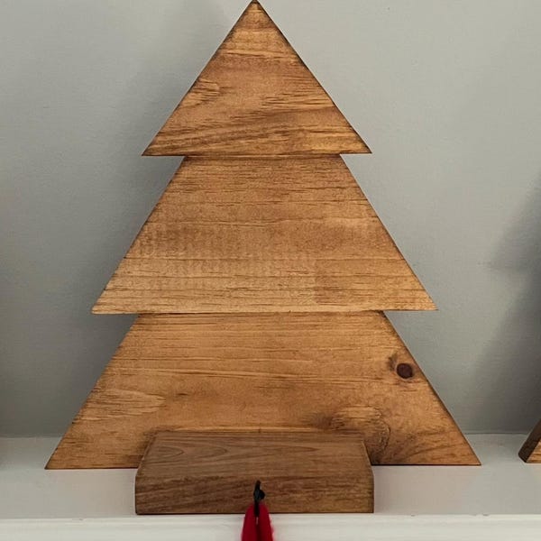 Stocking Holder | Christmas Stocking Hanger | Farmhouse Mantel Decor | Handmade Holiday Shelf Display | Whitewashed & Natural Wood Tree