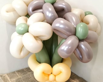 Balloon Flower Bouquet DIY Kit, Biodegradable Eco Professional Quality Latex Balloon, Eucalyptus, Party, White Sand, Metallic Greige, Peach