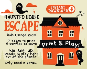 Gioco di fuga dalla stanza della casa stregata di Halloween per bambini (stampabile)