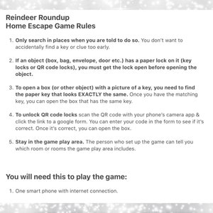Rules for the escape room game.