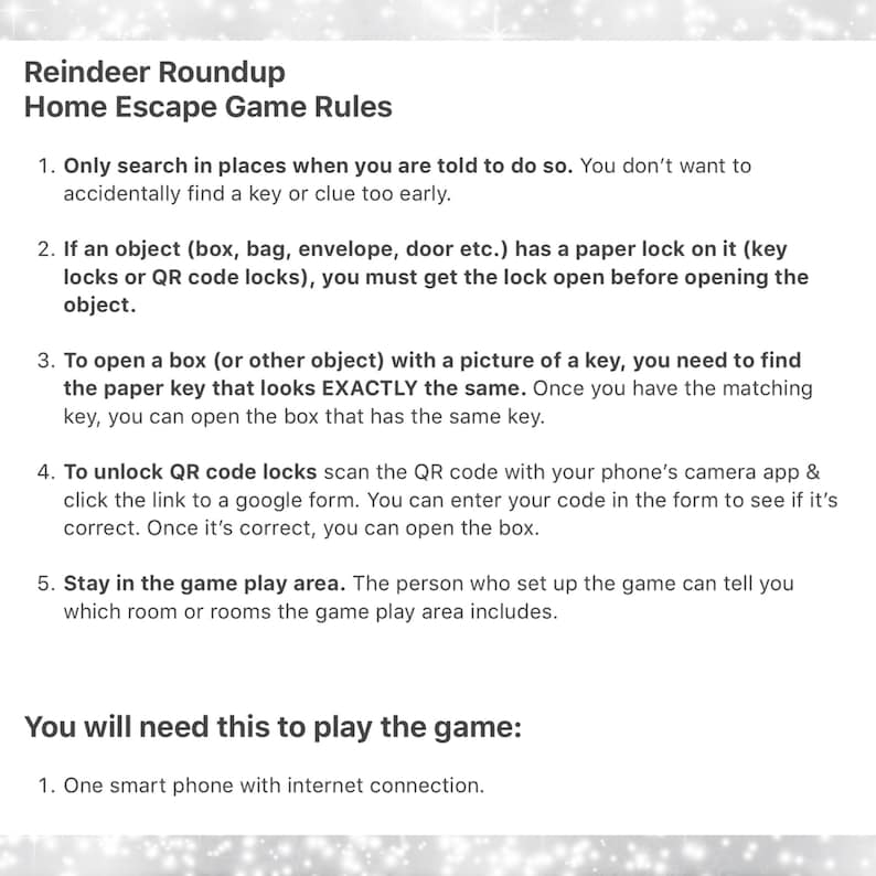 Rules for the escape room game.