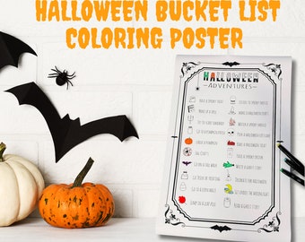 Halloween Bucket List Coloring Poster: Fun Activities (Digital Download)