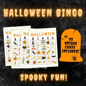 Halloween Bingo, 50 DRUCKBARE Bingokarten, Kinder Halloween Bingo, Halloween Party Spiele, Halloween Bingo Spiel, Halloween Klassenzimmer Aktivität