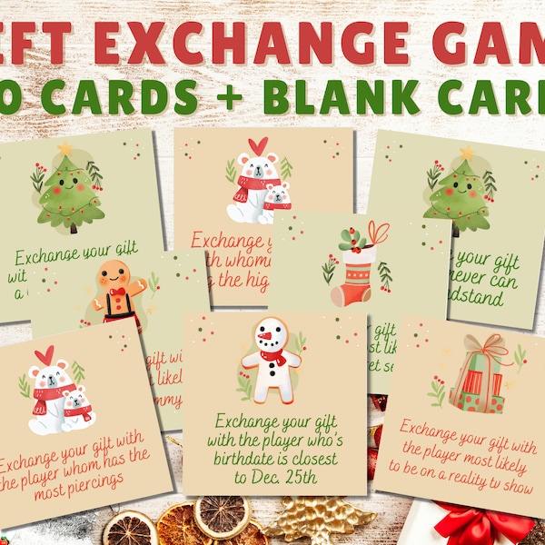 Christmas Gift Exchange Game|Printable Christmas Game|White Elephant Gift Exchange Cards|Christmas Family Game|Christmas Party Game|Yankee