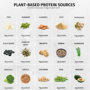 Plant-Based/High Protein Foods Reference Chart, PRINTABLE / INSTANT DOWNLOAD. For healthy eating