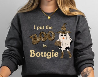 Ghost Witch Halloween Sweatshirt: Bougie Leopard Print
