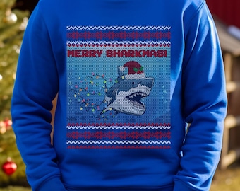 Shark Ugly Christmas Sweater Sweatshirt: Merry Sharkmas Shark Lover Gift