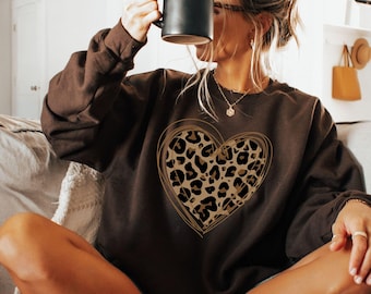 Leopard Heart Sweatshirt: Women's Animal Print Valentine Gift