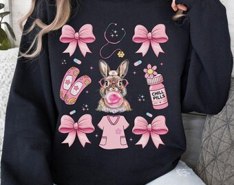 Easter Nurse Sweatshirt: Coquette Bow Bunny Sweater, Nurse Gift