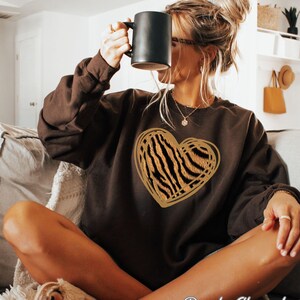 Tiger Print Heart Valentine's Day Sweatshirt: Animal Print Pullover