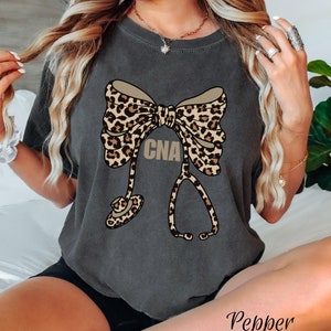 Leopard Bow CNA Stethoscope Shirt - Comfort Colors Tee