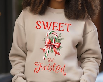 Coquette Christmas Sweatshirt: Candy Cane Bow Graphic