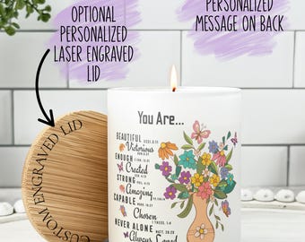 Personalized Christian Candle Gift: Scripture & Floral Design, Custom Message  CJ2