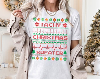 Funny Nurse Ugly Christmas T-Shirt: Cardiac Telemetry EKG Design