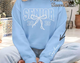 Custom Senior Class Sweatshirt, Varsity Pearl Print Bow, Sleeve Print  069A