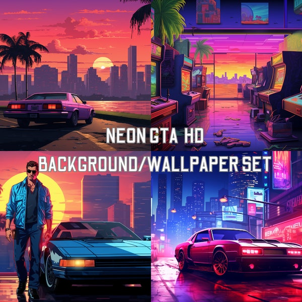 Neon GTA: High-Quality PC Gamer Wallpapers Tommy Vercetti Sunset - Digital Download