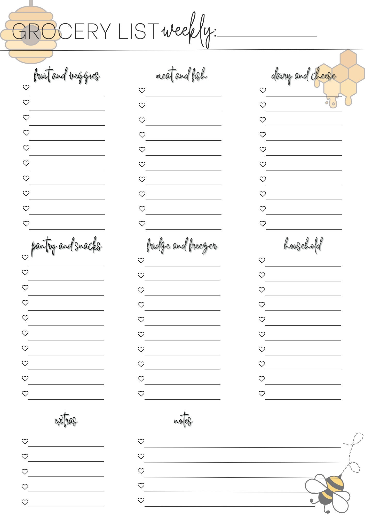 Printable Grocery List Planner PDF Digital Planner Weekly Planner ...