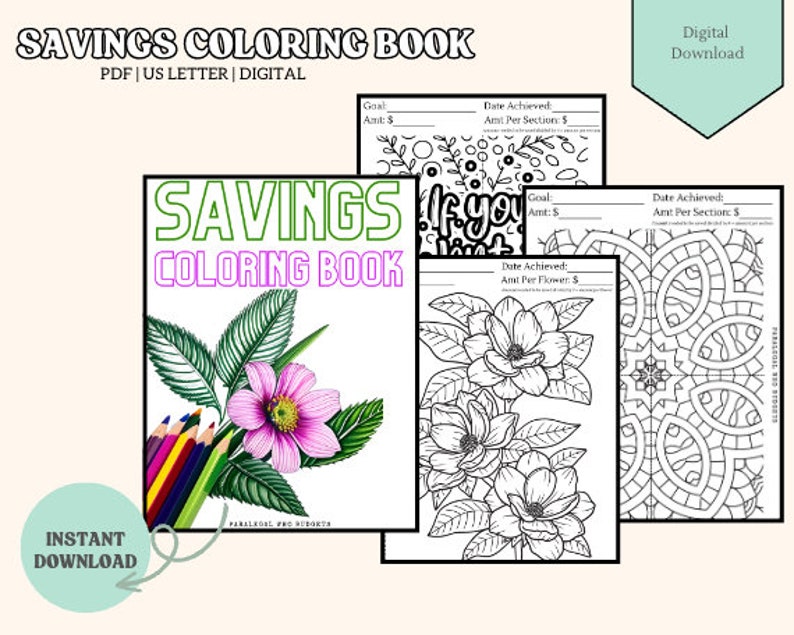 Savings Coloring Book | Printable Savings Book | Digital Savings | Coloring | Adult Coloring ...