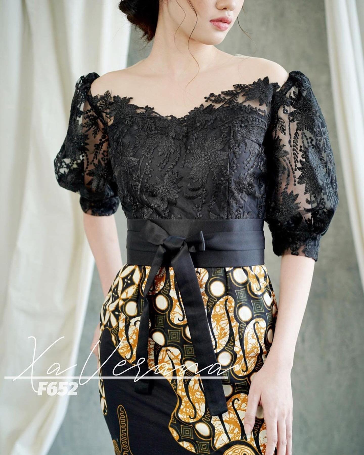 Black Lace Kebaya Dress | Indonesian Batik Evening Gown, Formal Wear