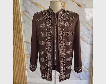 Men's Embroidered Jacket: Groom Wedding Outfit, Ethnic Style Tailored Coat