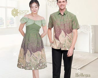 Ensemble pour couple en batik fait main - Chemise de ville indonésienne assortie, taille personnalisée