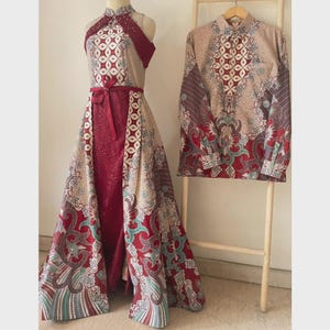 Conjunto de lujo de batik para pareja: vestido y camisa a juego / Traje de boda indonesio, compromiso