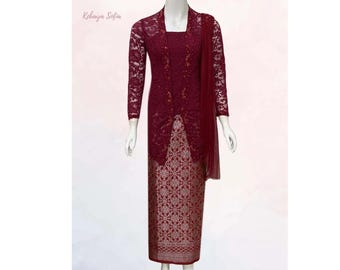 Elegancki tradycyjny strój indonezyjski, formalny zestaw kebaya, strój dla gości weselnych, formalny strój na ukończenie szkoły