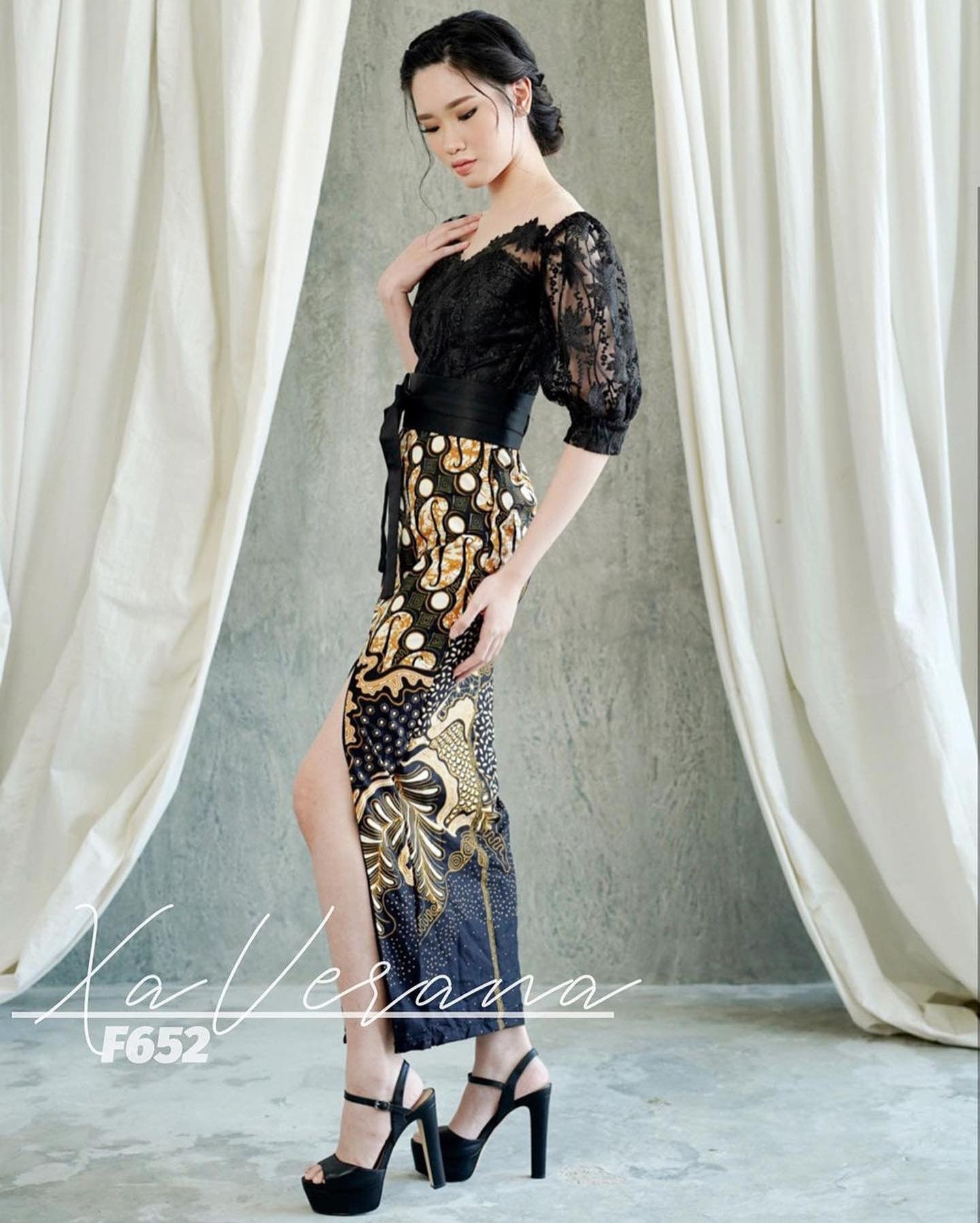 Black Lace Kebaya Dress | Indonesian Batik Evening Gown, Formal Wear