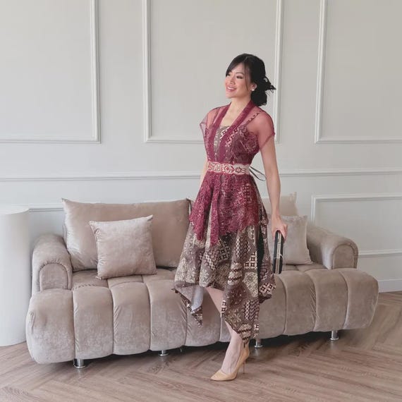 batik formal dress Modern for Women | Handmade Indonesian Batik Midi Dress | Asymmetrical Dress | Wedding Guest Outfit Hoco Dresses