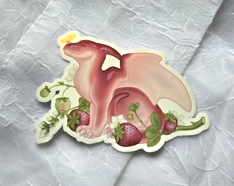 Strawberry Dragon- Dragon Art, Fantasy, Sticker,