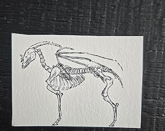 Paardenkunst, originele schets, zwarte inkt, penschets, ACEO, Art Trading Card, ATC