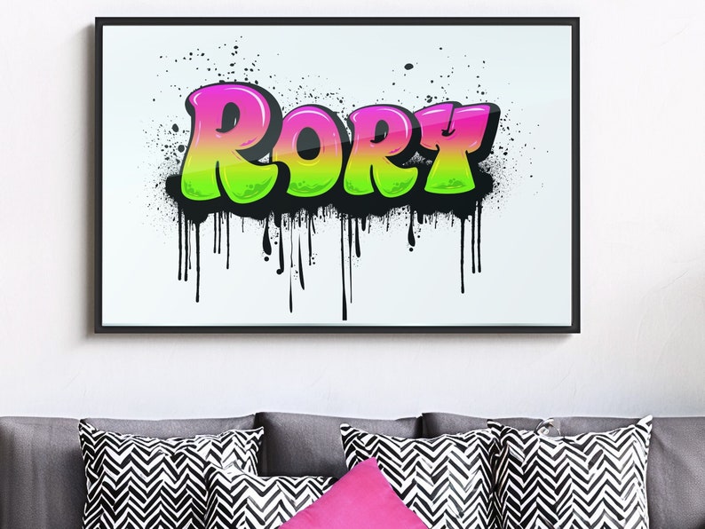Custom Graffiti Art Name / Word Sign, Canvas or Poster Print. Pink ...