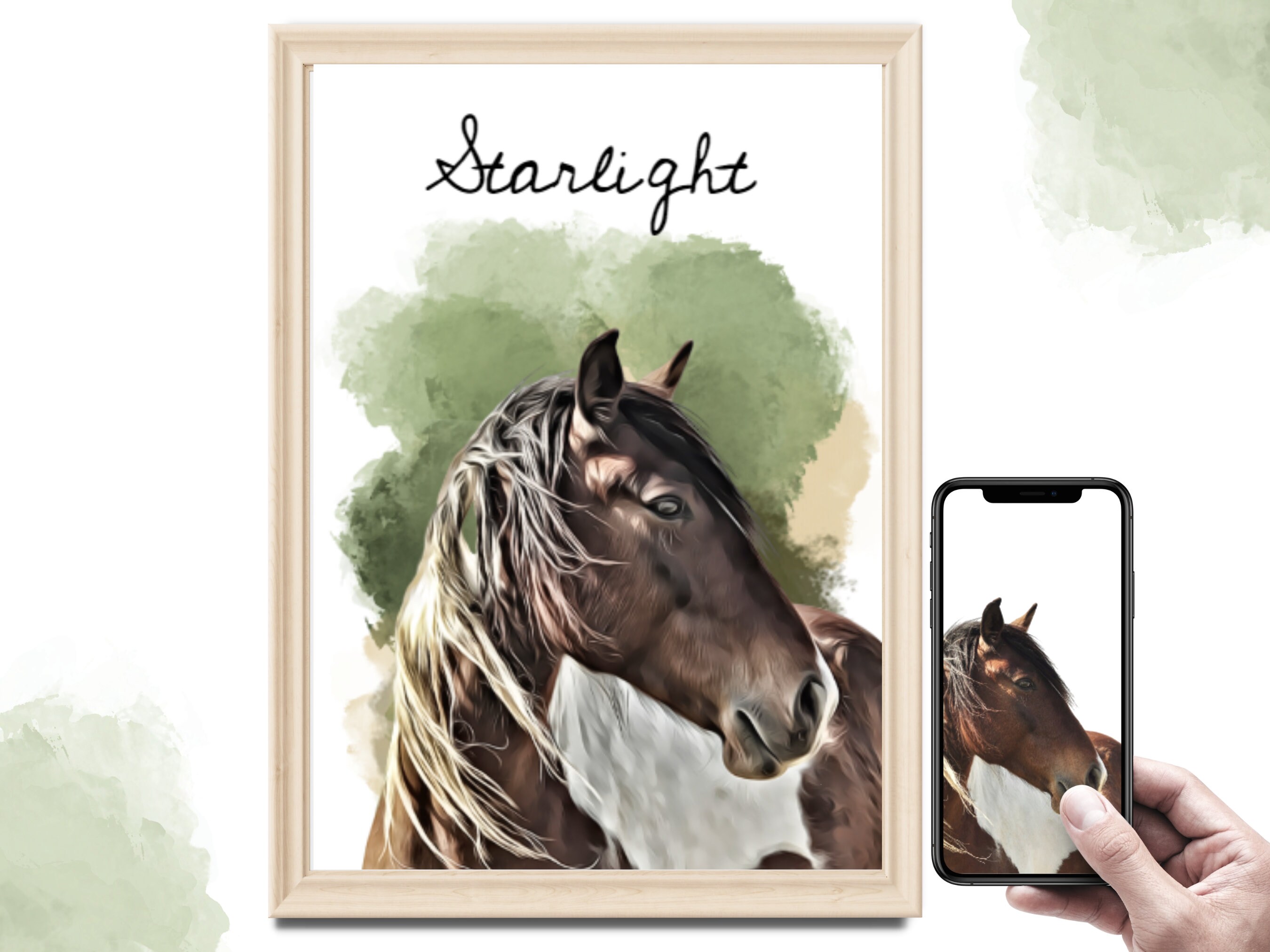 Custom Horse Portrait Wall Art Large Canvas or Print. Green Etsy