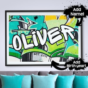 Enseigne personnalisée graffiti. Impression d'art de rue personnalisée avec son nom. Cadeau de Noël d'anniversaire de décoration de chambre à coucher pour un adolescent ou une fille.