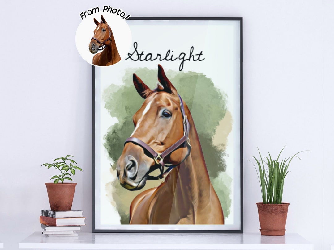 Custom Horse Portrait Wall Art Large Canvas or Print. Green Tan ...