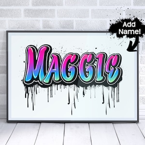 Custom graffiti name wall art sign. Canvas or poster print. Pink blue teal black  custom teen bedroom decor. Teen boy or girl birthday gift.